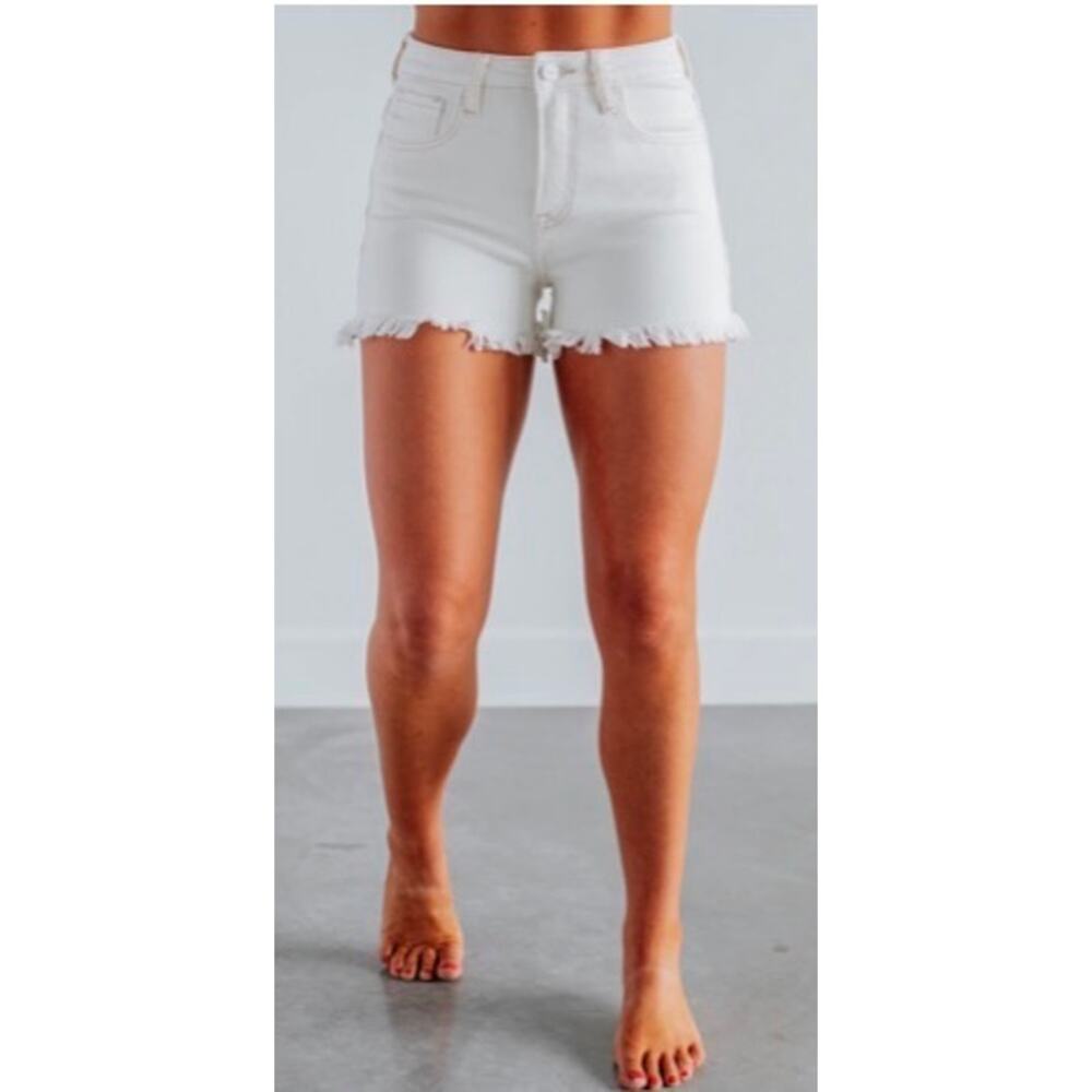 NEW Risen x Wild Oak Gabby White High Rise Denim Shorts Raw Hem Stretch 1XL